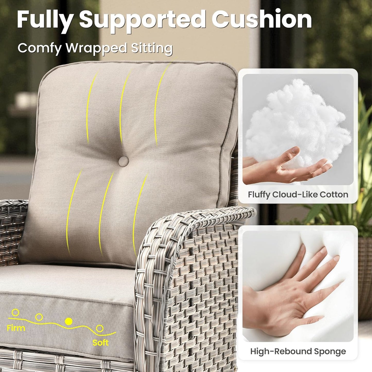 ovios 8 Pieces Patio Furniture Set Outdoor Sectional Sofa Couch with Rocking Swivel Chairs Deep Seat Chaise Comfy Cushions, Modern Modular Wicker Rattan Conversation Set, Beige