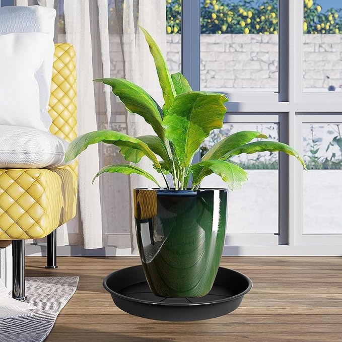 3 Pack of Plant Saucer Tray 14 inch, Heavy Duty Plastic Pot Plant Drip Trays Saucers for for Indoors Outdoor, Plant Water Tray for Planters 13-14" (14", Black)