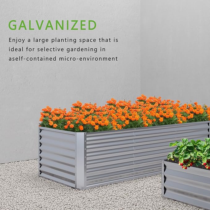 12x2x1FT Galvanized Raised Garden Bed,Planter Raised Beds-Metal Garden Box,Large Plant for Outdoor Planting, Vegetables Bed,Flower,Herb-Sliver
