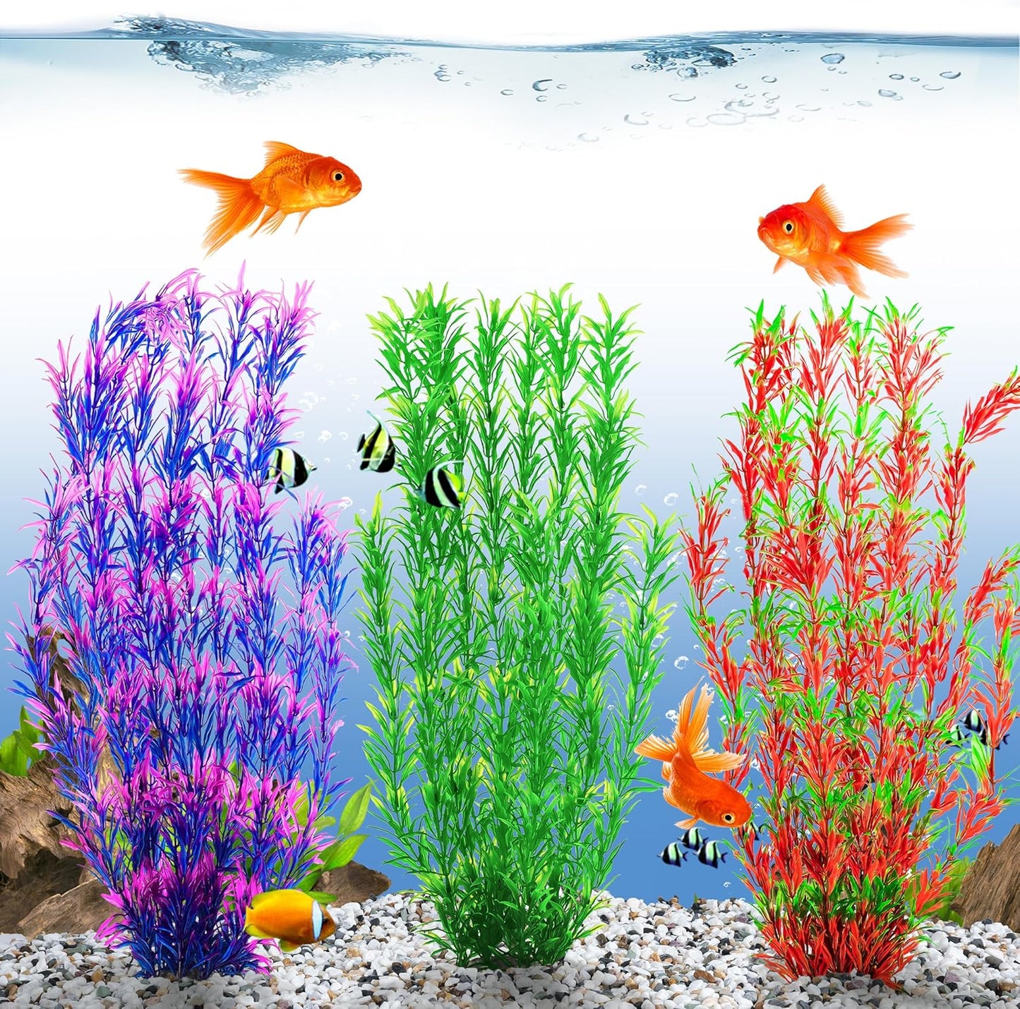 MyLifeUNIT Aquarium Plants, 21 Inches Tall Plastic Fish Tank Plants for Fish Tank Decorations and Aquarium Decor (Wine Red)