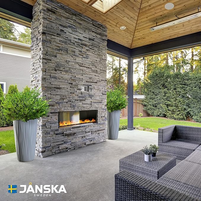 Mueller M-Resin Heavy Duty Tall Planter, Indoor/Outdoor Grande Plant, Tree, Flower Pot, 2-Piece Set, 24”, Modern Design, Built-in Drainage, Light Grey