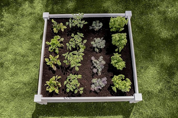 Vita Classic 4 Foot x 4 Foot x 11 inch White Vinyl Raised Modular Garden Bed, White, PVC, BPA and Pthalate Free, VT17108