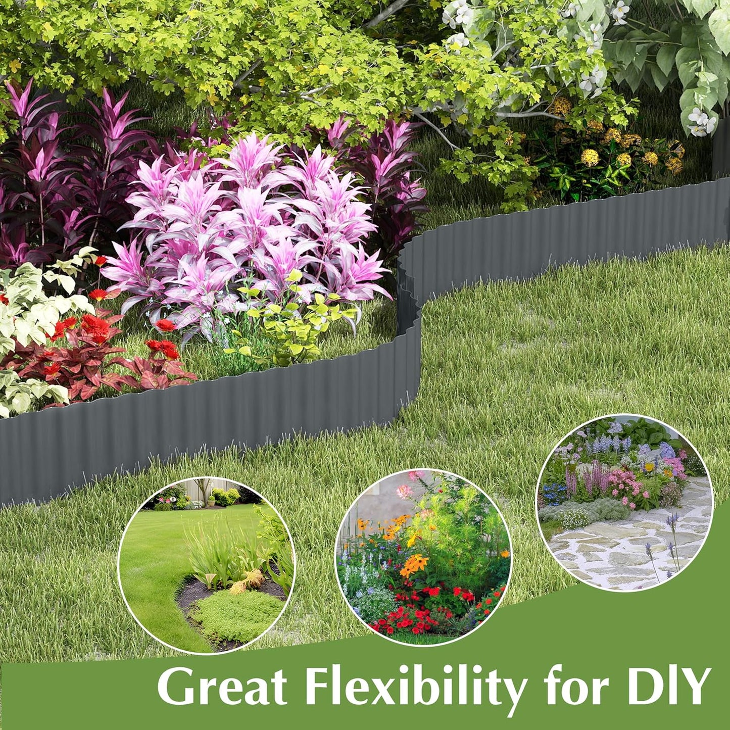 Metal Garden Edging Border, Corrugated Steel Landscaping, DIY for Lawn (Black, 8 Inch x 20FT)