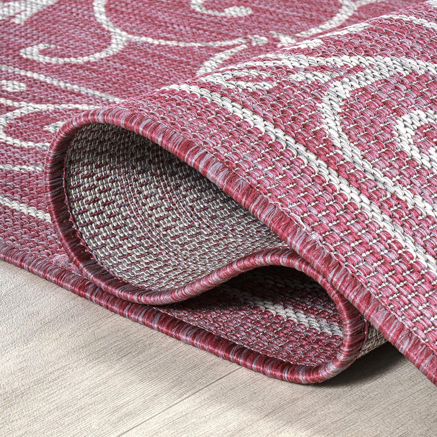JONATHAN Y SMB106J-9 Charleston Vintage Filigree Textured Weave Indoor Outdoor Area Rug, Classic Traditional Easy-Cleaning,Bedroom,Kitchen,Backyard,Patio,Non Shedding, 9 X 12, Fuchsia/Light Gray