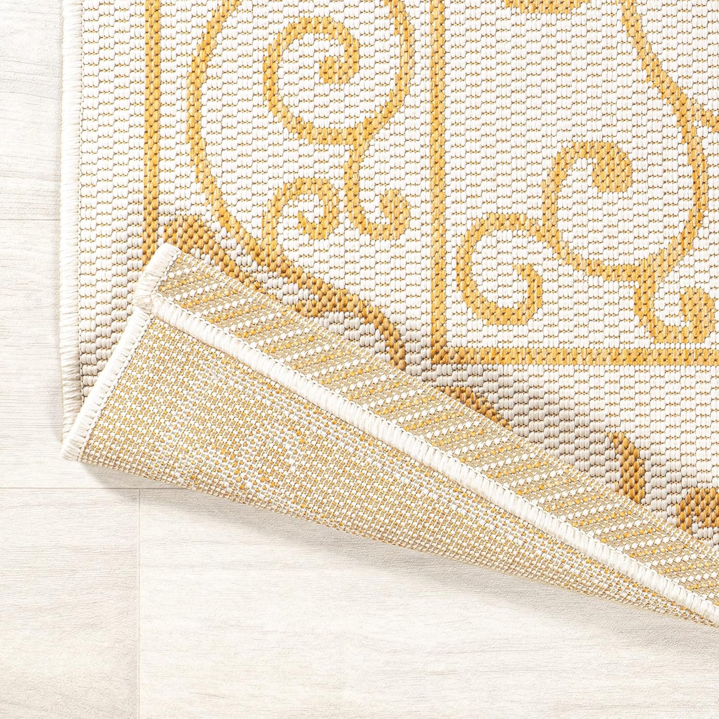 JONATHAN Y SMB106M-5 Charleston Vintage Filigree Textured Weave Indoor Outdoor Area Rug, Classic Traditional Easy-Cleaning,Bedroom,Kitchen,Backyard,Patio,Non Shedding, 5 X 8, Cream/Yellow