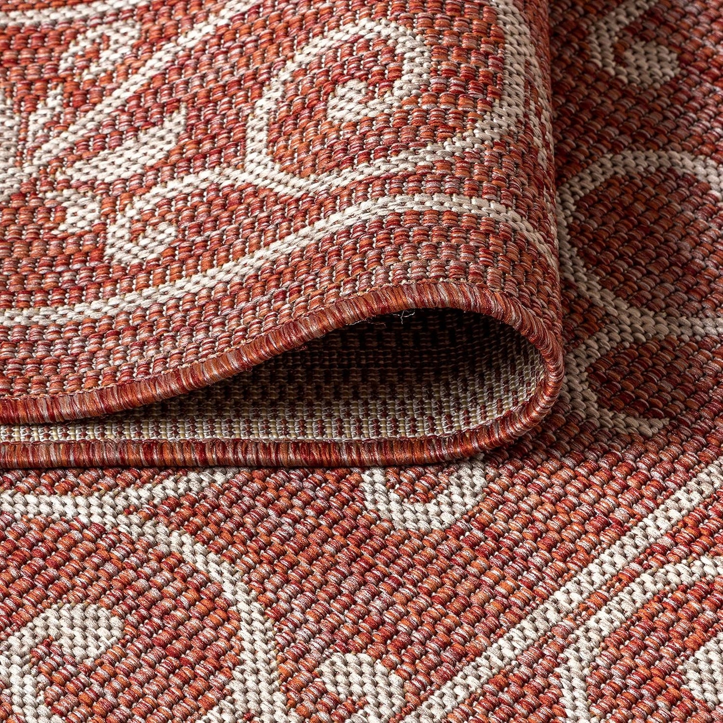 JONATHAN Y SMB106B-8SQ Charleston Vintage Filigree Textured Weave Red/Beige 8' Square Indoor/Outdoor Area Rug, Pet Friendly, Non-Shedding, Stain Resistant, Easy-Cleaning for Backyard, Patio, Porch