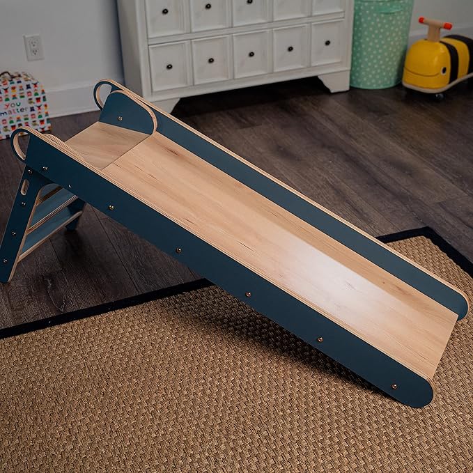 Avenlur Indoor Folding Slip and Slide for Kids - Easy Set Up, Easy to Store Playset, Safe Toy for Toddlers, Foldable Wooden Large First Slide with Extra Long Slipping Slope Ages 1.5-4 Years (Blue)