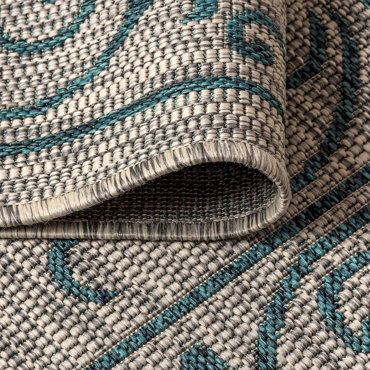 JONATHAN Y SMB106E-9R Charleston Vintage Filigree Textured Weave Gray/Teal 9' Round Indoor/Outdoor Area Rug, Pet Friendly, Non-Shedding, Stain Resistant, Easy-Cleaning for Backyard, Patio, Porch