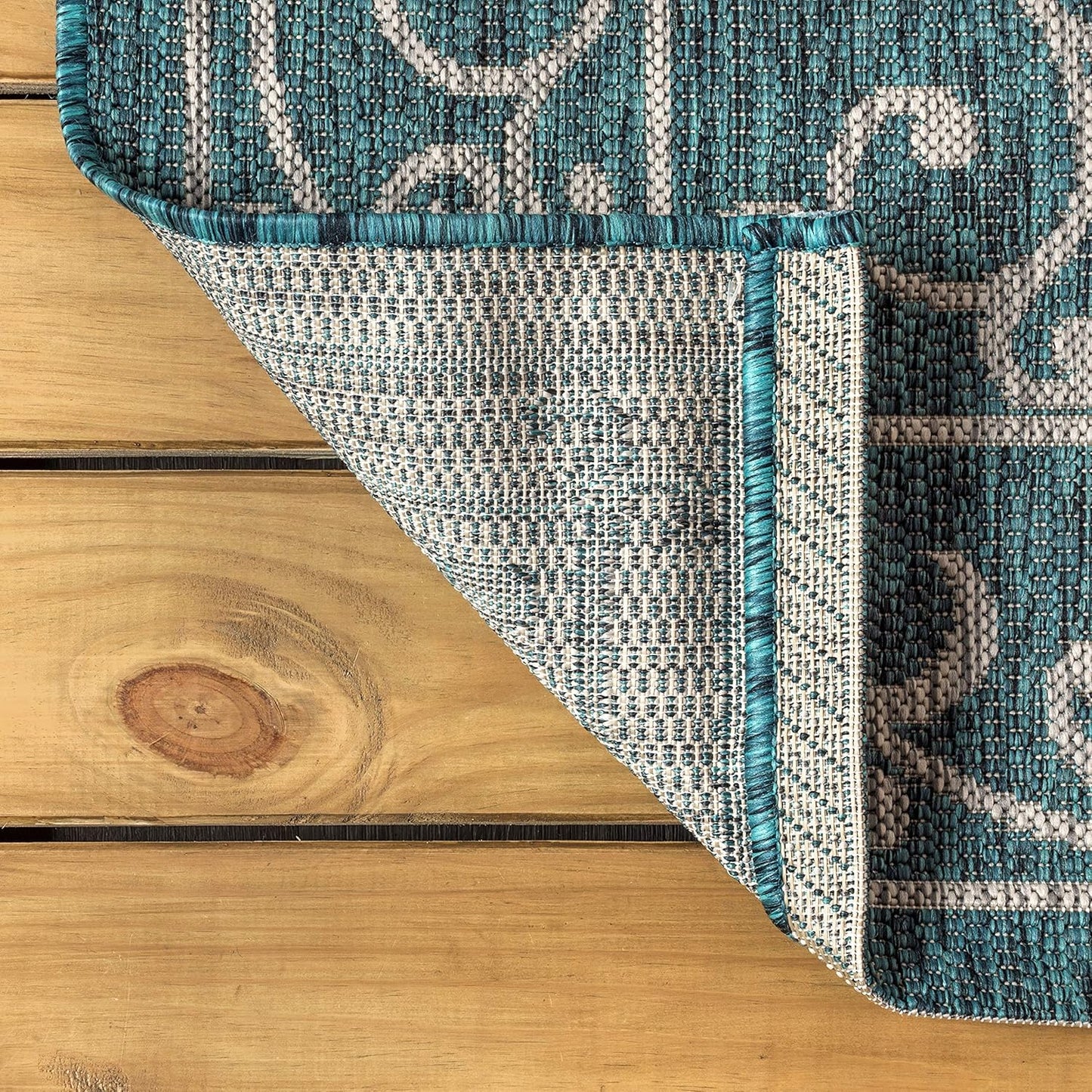 JONATHAN Y SMB106F-6R Charleston Vintage Filigree Textured Weave Teal/Gray 6' Round Indoor/Outdoor Area Rug, Pet Friendly, Non-Shedding, Stain Resistant, Easy-Cleaning for Backyard, Patio, Porch
