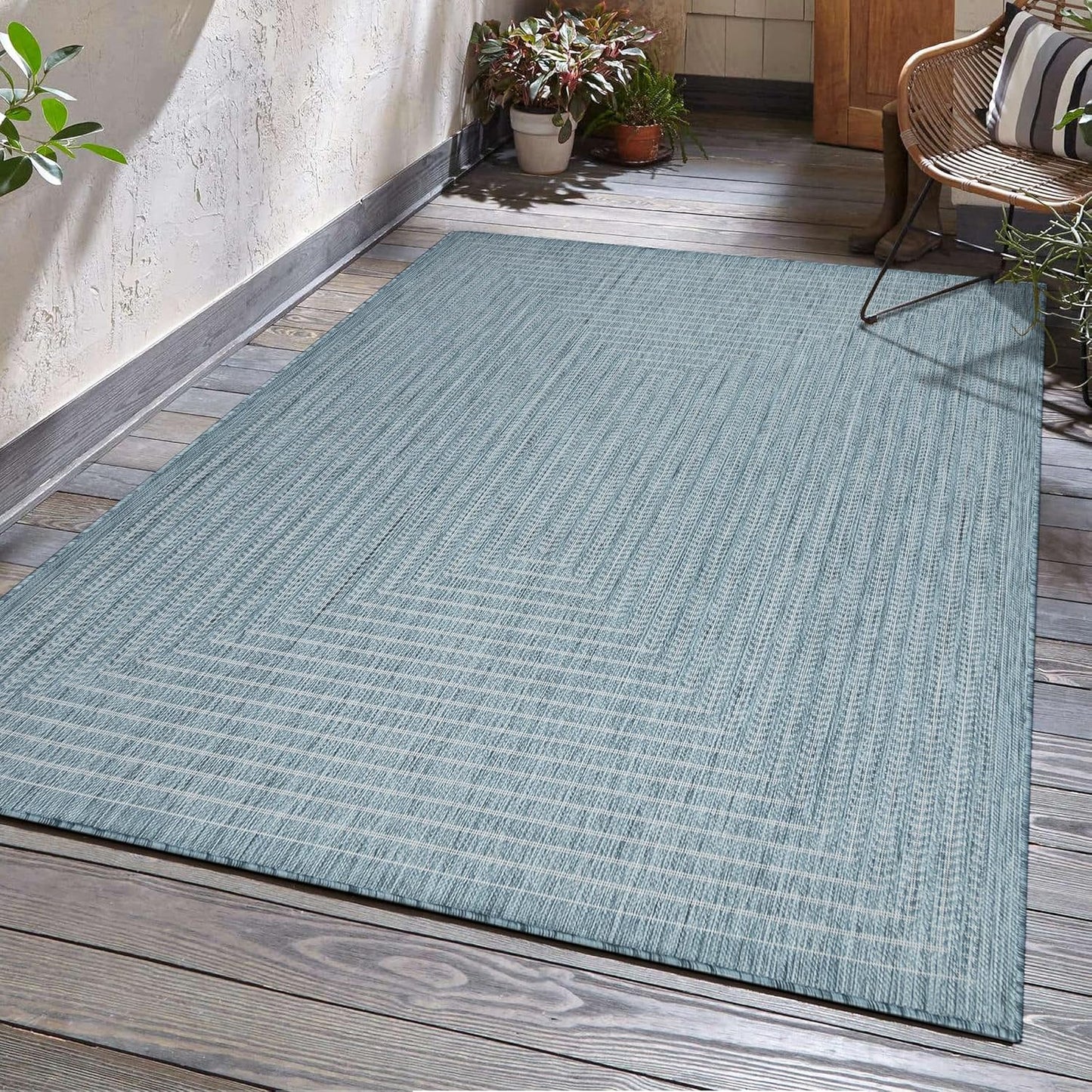 Adiva Rugs Outdoor Indoor Area Rug, Weather Resistant, Easy to Clean, Stain Resistant Floor Mat for Dining Room, Backyard, Deck, Patio (Aqua Weiss, 10' x 14')