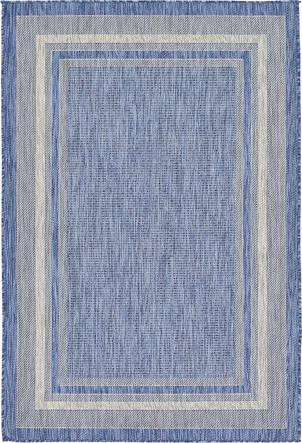 Unique Loom Outdoor Border Collection Area Rug - Soft Border (4' 1" x 6' 1" Rectangle, Blue/ Ivory)