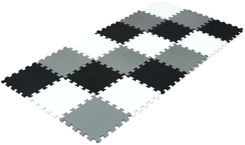 16 Tiles Baby Play Mat for Floor, EVA Foam Baby Floor Play Mat with 0.6 Inch Thick Interlocking Foam Tiles, Foam Floor Tiles for Baby, Toddlers and Kids (Gray-White- Black, 16PCS)