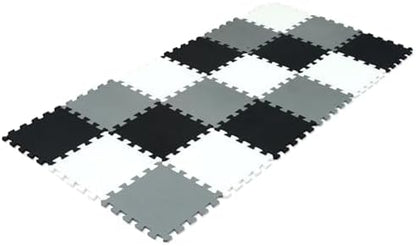 16 Tiles Baby Play Mat for Floor, EVA Foam Baby Floor Play Mat with 0.6 Inch Thick Interlocking Foam Tiles, Foam Floor Tiles for Baby, Toddlers and Kids (Gray-White- Black, 16PCS)