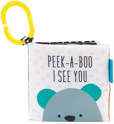 Sassy Peek-a-Boo Activity Book with Attachable Link for On-The-Go Travel, Sensory Play, Black & White, Ages 0+ Months (Pack of 12)