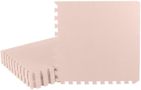 Foam Floor Tiles - 48sqft Soft Nontoxic Baby Play Mat - Interlocking Puzzle Mat for Baby, Kids Playroom, or Home Gym Flooring by Stalwart (Light Pink)