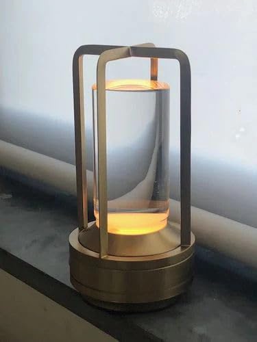 Klarako Crystal Lantern Lamp – Modern Cordless Rechargeable Bedside & Outdoor Light, Portable Wireless Lamp – Dimmable Touch Control – Luxury Living Room & Hotel-Style Lighting (Gold, 1-Pack)