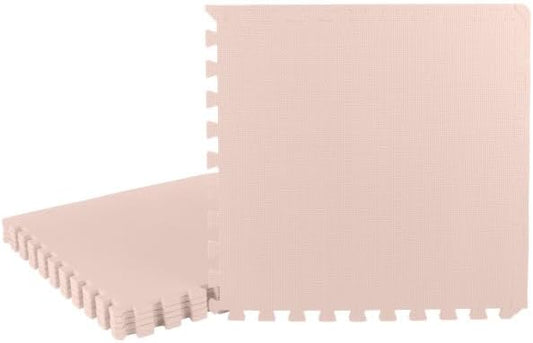 Foam Floor Tiles - 24sqft Soft Nontoxic Baby Play Mat - Interlocking Puzzle Mat for Baby, Kids Playroom, or Home Gym Flooring by Stalwart (Light Pink)