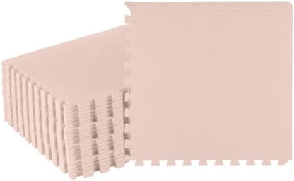 Foam Floor Tiles - 96sqft Soft Nontoxic Baby Play Mat - Interlocking Puzzle Mat for Baby, Kids Playroom, or Home Gym Flooring by Stalwart (Light Pink)