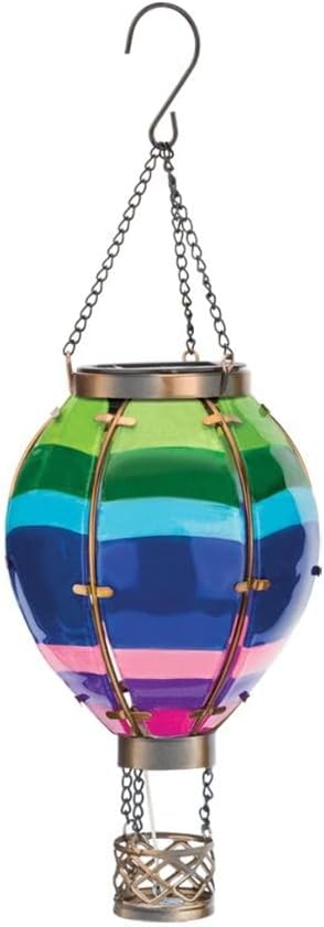 Regal Art & Gift Hot Air Balloon Solar Lantern – Hanging Solar-Powered LED Lights, Waterproof Portable Decorative Outdoor Lamp Made of Metal & Glass for Garden, Patios & Pathway – Stripe (Small)