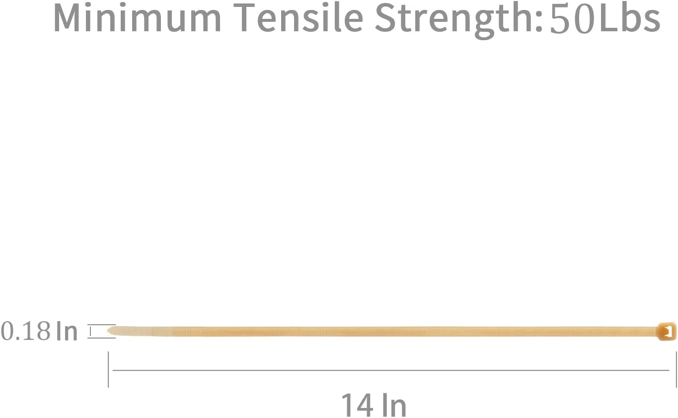 XINGO 100PCS Cable Zip Ties Heavy Duty, Premium Nylon Plastic Wire Ties with 50 Pounds Tensile Strength, Self-Locking Black Nylon Zip Ties for Indoor and Outdoor (14 inch, Gold)