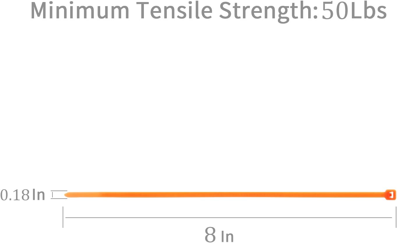 XINGO 1000 PCS Orange Zip Ties 8 Inch, 60 LBS Tensile Strength, Self-Locking Nylon Plastic Nylon PA66 Wire Ties for Indoor and Outdoor Use