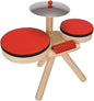PlanToys Musical Band Toddler Drum Set Sustainably-Made with 2 Different-Sized Drums, Pair of Rubber-Coated Drumsticks, Cymbal, and Guiro to Explore Creativity