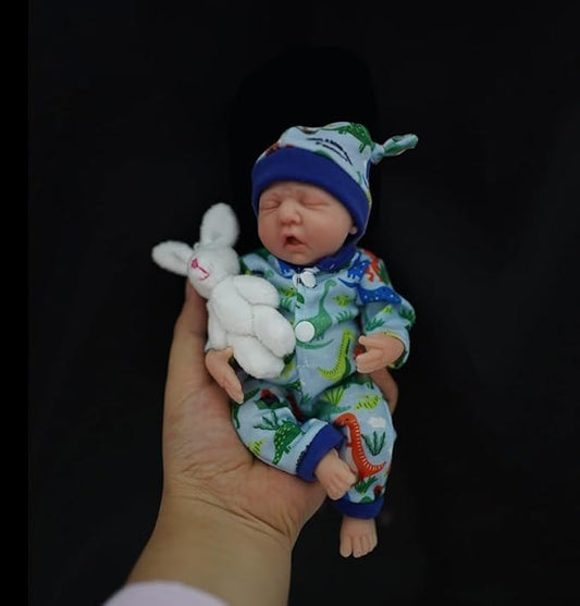 7 Inch Mini Silicone Baby, Reborn Baby Dolls Silicone Full Body Boy Eric, Realistic Newborn Baby Doll Real Life Miniature Baby Doll with Feeding Accessories