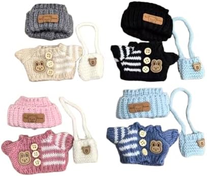 (4 Pack) Clothes for Labubu Doll(NO Doll),Premium Clothes for Dolls Accessories,Handcrafted Crochet 3 Pieces Outfit Set Suitable for Labubu15&17cm,Adorable Dress-Up Accessories for Labubu