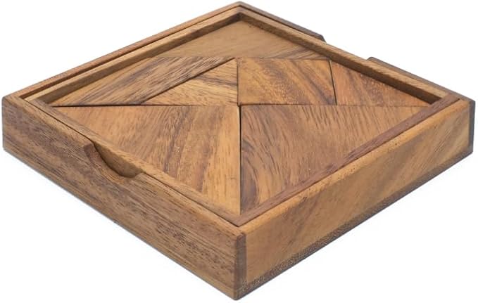 Premium Wooden Tangram - Luxury Wooden Brain Teaser Block for Kids & Adult - Wood Block Puzzle - Logic Puzzle - STEM Montessori Educational Sensory Toys for All Ages