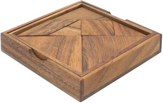 Premium Wooden Tangram - Luxury Wooden Brain Teaser Block for Kids & Adult - Wood Block Puzzle - Logic Puzzle - STEM Montessori Educational Sensory Toys for All Ages