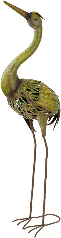 VEWOGARDEN Heron Outdoor Statues Metal Crane Garden Sculptures & Statues for Yard Lawn Patio Pool Outside Decorations, Green