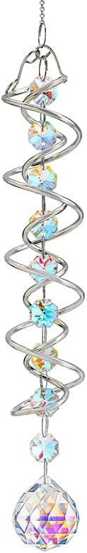 H&D HYALINE & DORA 17.7in Crystal Sun Catcher,Colorful Hanging Suncatcher with Octagonal Beads and Chain,Gazing Ball Spiral Tail,Rainbow Crystals for Indoor Outdoor Garden Decoration