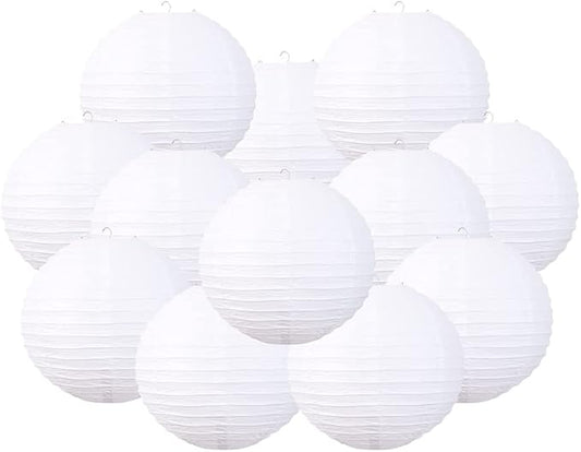 Chinese Style Paper Lanterns, Set of 12, Suitable for Party Decoration (White, 12in)