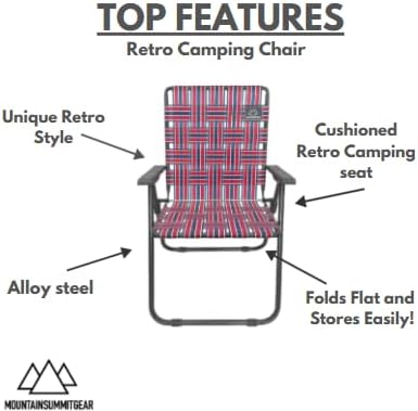 Retro Webbed Camping Chair - Lightweight, Foldable, Durable Steel Frame, 300lb Capacity, Vintage Red/Blue Stripes by Caddis Sports