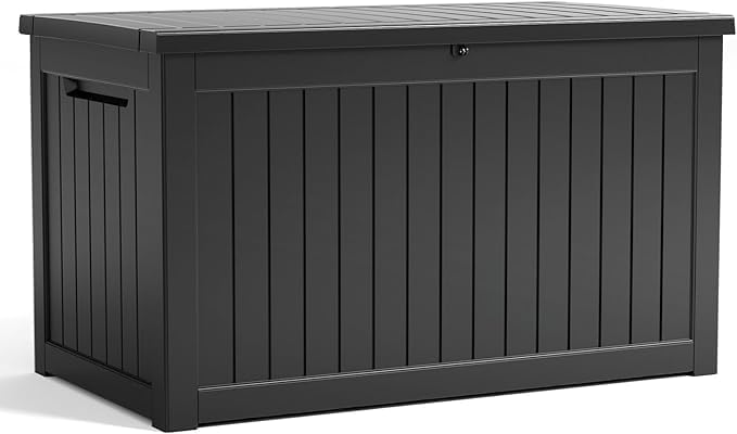 230 Gallon Resin Deck Box, Lockable Patio Outdoor Storage Box for Furniture, Garden Tools and Tools Storage, Waterproof Outside Storage Boxes - Black
