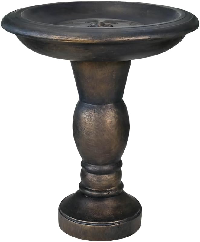 SKYFIRE 22-Inch Fibre Reinforced Concrete Pedestal Floor Fountain and Bird Bath Outdoor Decor for Garden, Patio, Lawn, Backyard - 20”L X 20”W X 22”H Antique Pedestal Birdbath