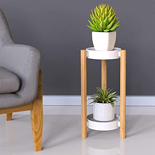 Bamboo Plant Stands Indoor, 2 Tier Steel Tray Tall Corner Plant Stand Holder & Plant Display Rack for Outdoor Garden Indoor Home (2 Tier)