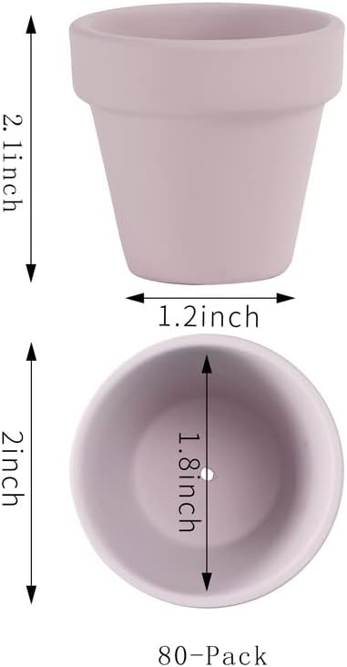 Yishang 2 inch Pink Small Terracotta Pots with Drainage Holes,Mini Clay Ceramic Pottery Planter,Cactus Flower Nursery Terra Cotta Pots, for Indoor/Outdoor Succulent Plants, Crafts(80 Pack)