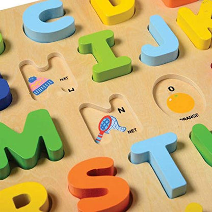 Chunky Uppercase Alphabet Puzzle for Toddlers – Wooden ABC Letter Learning Toy with Picture Matching – Educational Preschool Puzzle for Ages 18 Months+