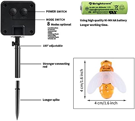 Solar Bee String Lights Outdoor 31FT 50 LED Honeybee Fairy Lights with 8 Lighting Modes, Waterproof Solar Bumble Bee for Patio Yard Garden Grass Wedding Christmas Party Decor, Warm White