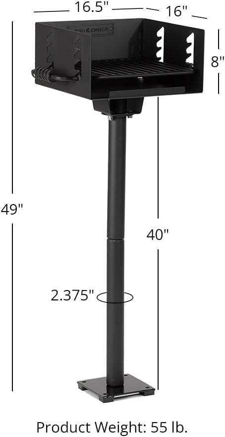 Titan Great Outdoors Park-Style Grill V2, 256 Sq. In Charcoal Grill with Base Anchor, Single Post Outdoor Cooking Backyard BBQ, Camp Grilling Barbecues