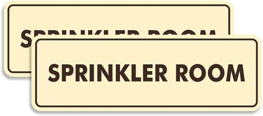 Signs ByLITA Standard Sprinkler Room Sign (Ivory/Dark Brown) - Medium 2 Pack