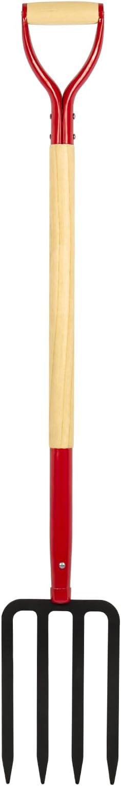 Heavy Duty Garden Fork for Digging, 4 Tines Pitch Fork for Gardening Compost, Garden Pitch Fork with Wooden Handle, 45 Inches