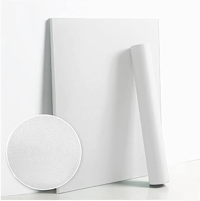 Dimoon 394''x17.7'' White Thicken Peel and Stick Wallpaper Contact Paper Modern Self Adhesive Wall Paper Removable Renter Friendly Textured Solid Color Vinyl Roll (394''x17.7'',White Thicken)