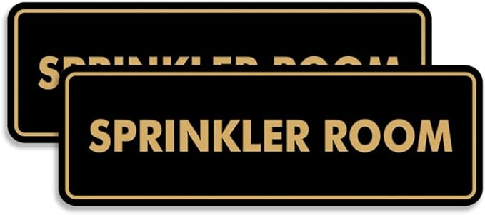 Signs ByLITA Standard Sprinkler Room Sign (Black Gold) - Medium 2 Pack