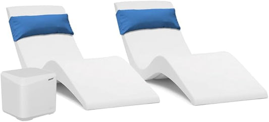 Classic White-Blue - in-Pool Chaise Set – Includes Two Chaises, Two Headrest Pillows, and One Poolside Table – for Ledges Up to 9” - Aqua Outdoors