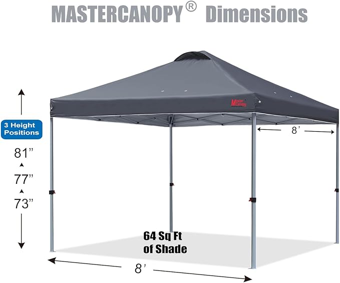 MASTERCANOPY Durable Pop-up Canopy Tent with Roller Bag (8x8, Dark Grey)