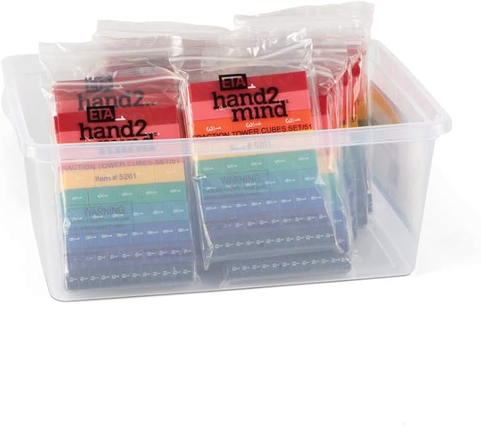 hand2mind Rainbow Fraction Tower Cubes, Montessori Math Materials, Fraction Manipulatives, Unit Fraction, Fraction Cubes, Math Manipulatives for Elementary School, Homeschool Supplies (15 Sets)