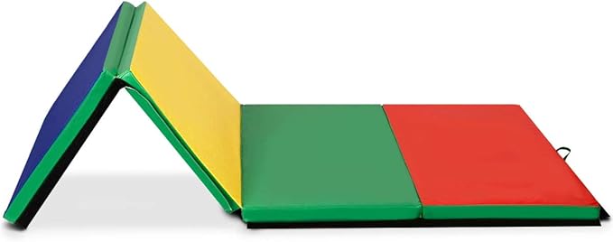 Giantex 4'x10'x 2" Gymnastics Mat, 4-Panel Folding Aerobics Exercise Mat w/Hook & Loop Fastener, Carrying Handle, Portable Tumbling Mat for Stretching Yoga Cheerleading Martial Arts