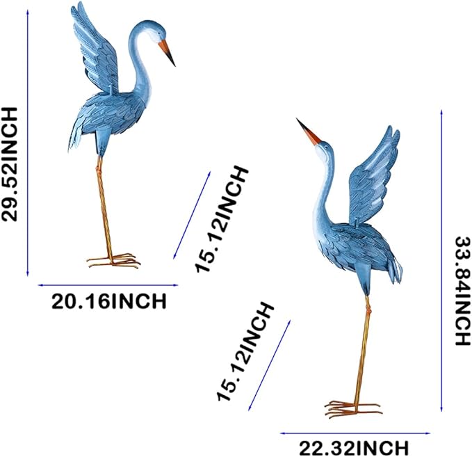 Garden Crane Statue Animal Sculpture Standing Metal Crane Garden Decoration Metal Yard Art for Yard Outdoor Indoor Decoration Set of 2